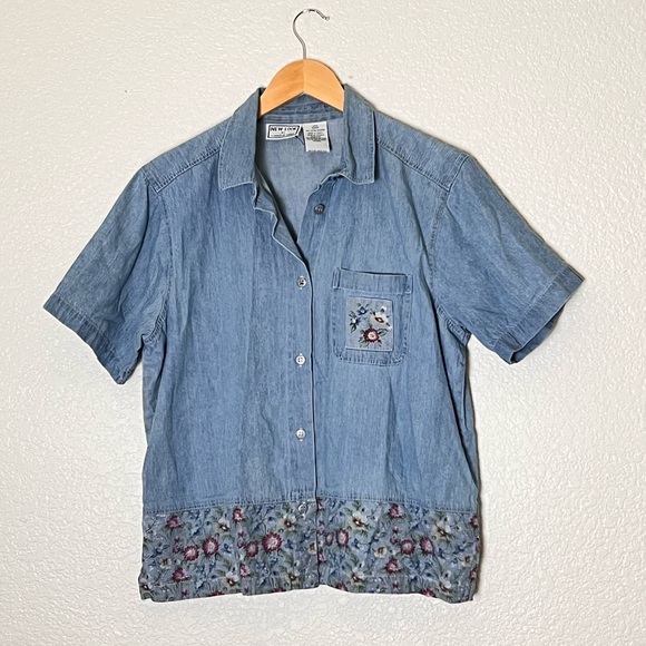 New Look Tops - New Look | Vintage denim shirt sleeveless floral button up shirt size la…